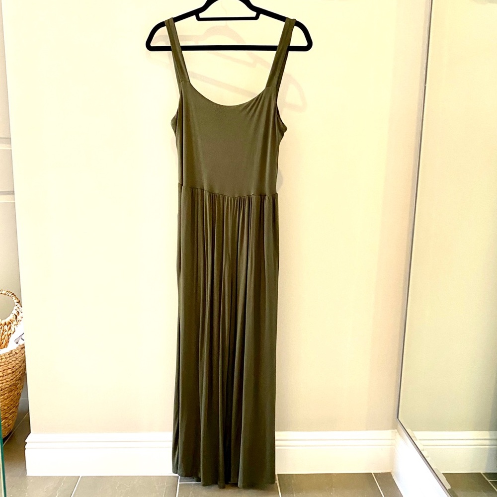 Nordstrom Wide Leg Crop Olive Sleeveless Jumpsuit
